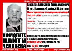 Разыскивается мужчина Гаврилов Александр Александрович, 70 лет, который 15 июля 2015 года в 10:00 ушёл в лес за грибами и до сих пор не вернулся.